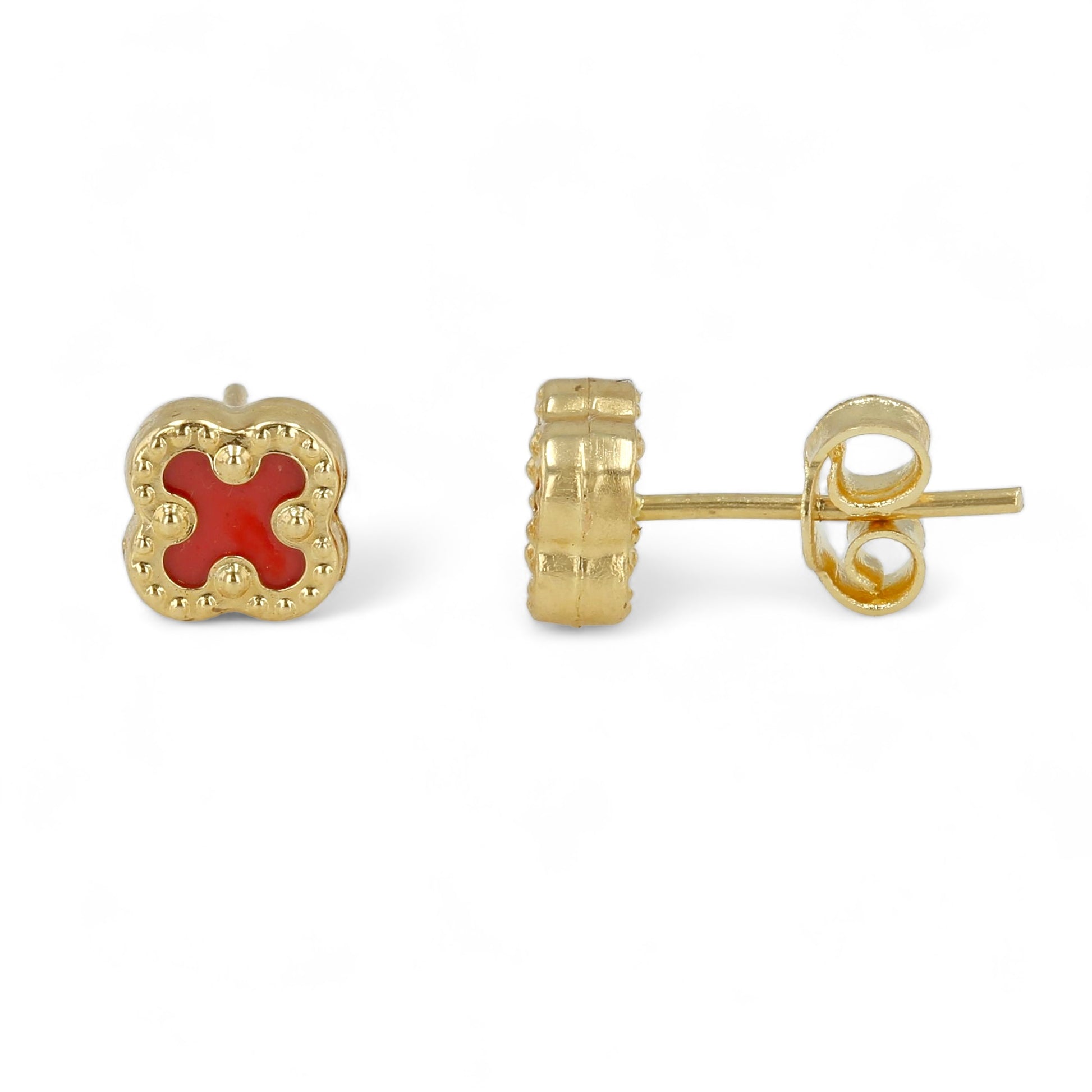 Gold 14kt Red Flower Earring